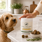 Dog enjoying a Tummy Time probiotic soft chew