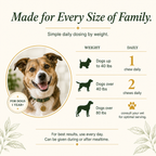 Tummy Time Chews daily dosing chart by dog weight